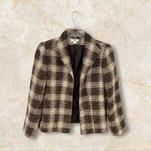 CATO Green & Ivory Plaid Long Sleeve Open Front Jacket Size Medium